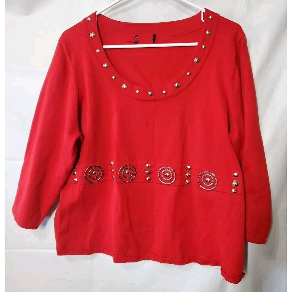 RQT Red Sweater Silver Detail Sz L Christmas Holiday Party